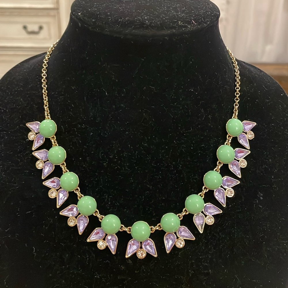 J.Crew Gold Tone Green Purple Multi Choker Collar Statement Necklace J. Crew